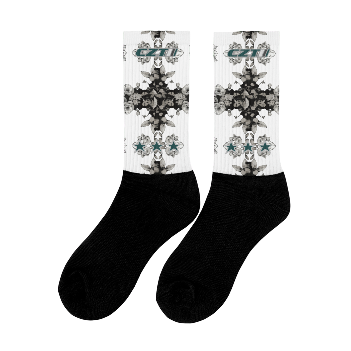 CZT FLORAL Herringbone Black Bottom Sublimation Socks