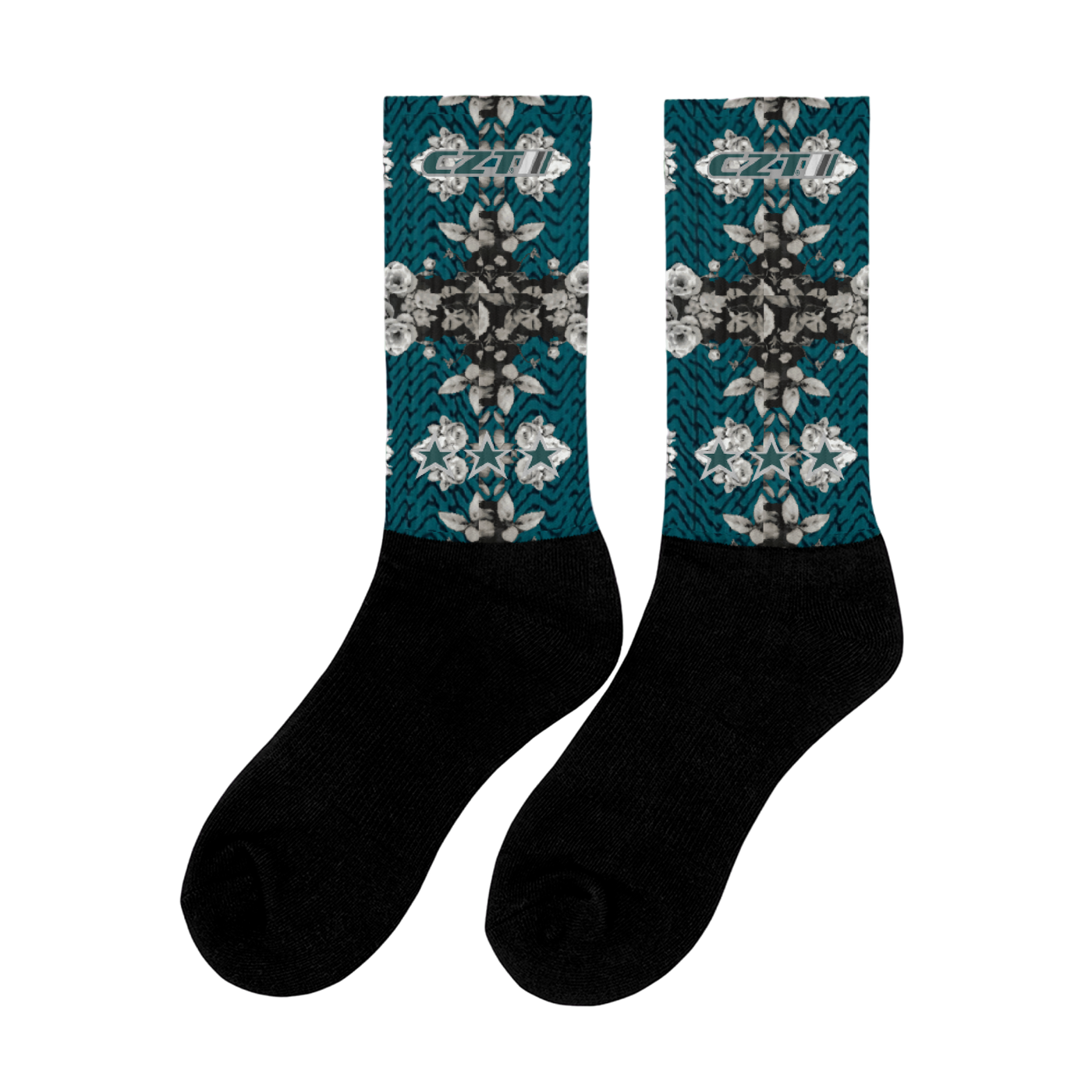 CZT FLORAL Herringbone Black Bottom Sublimation Socks