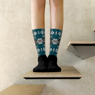 CZT FLORAL Herringbone Black Bottom Sublimation Socks