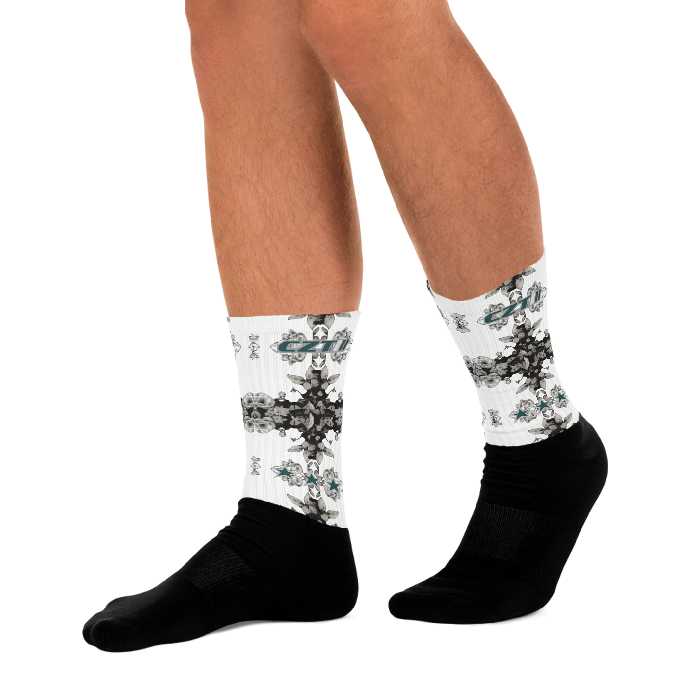 CZT FLORAL Herringbone Black Bottom Sublimation Socks