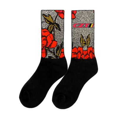 CZT ROSES Cushioned Black Bottom Sublimation Socks
