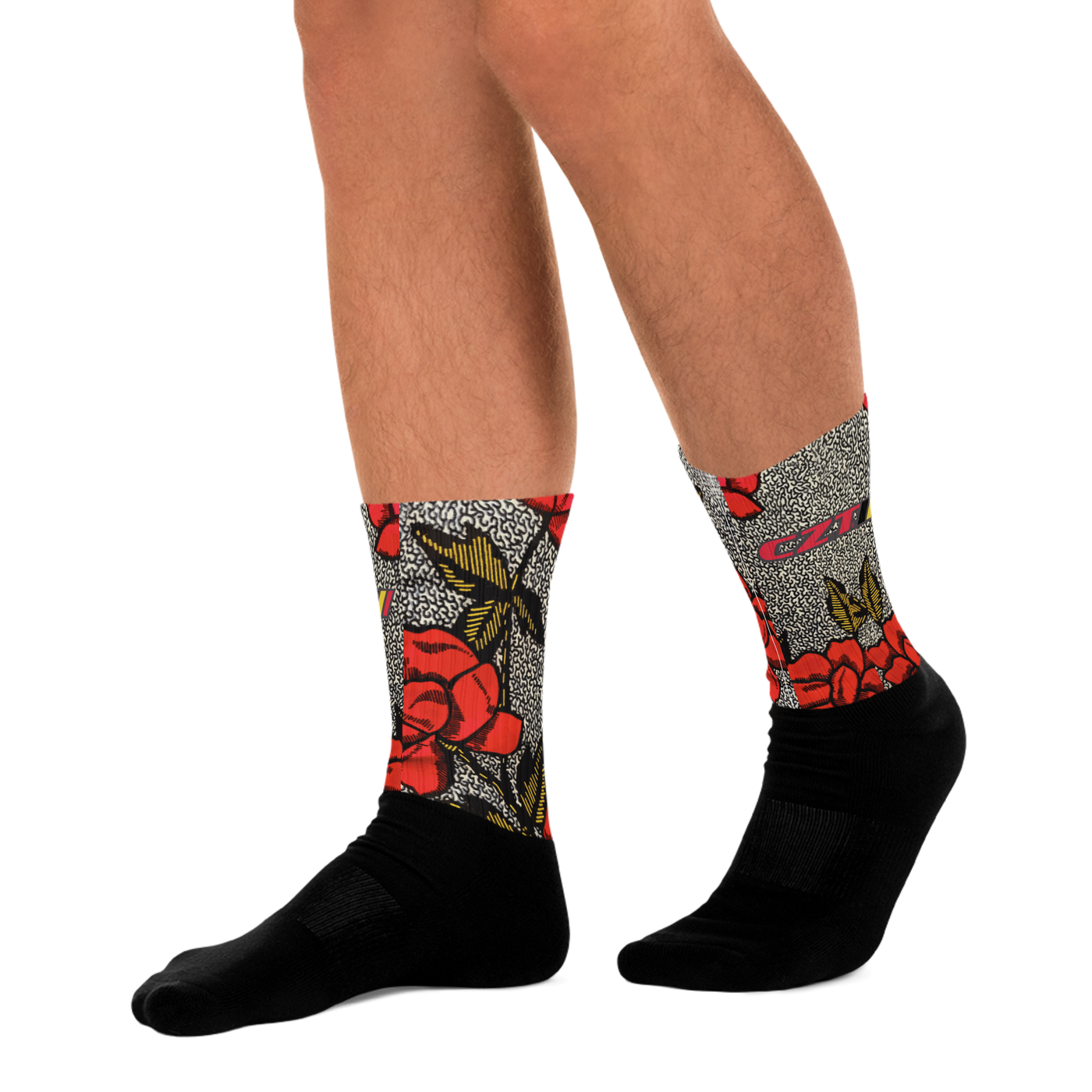 CZT ROSES Cushioned Black Bottom Sublimation Socks