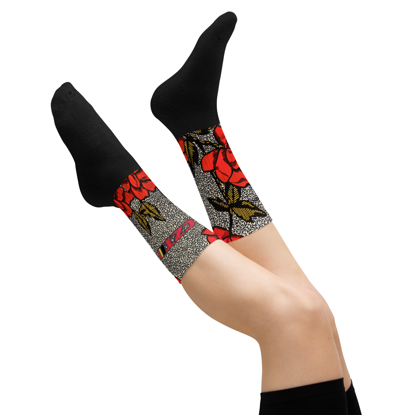 CZT ROSES Cushioned Black Bottom Sublimation Socks