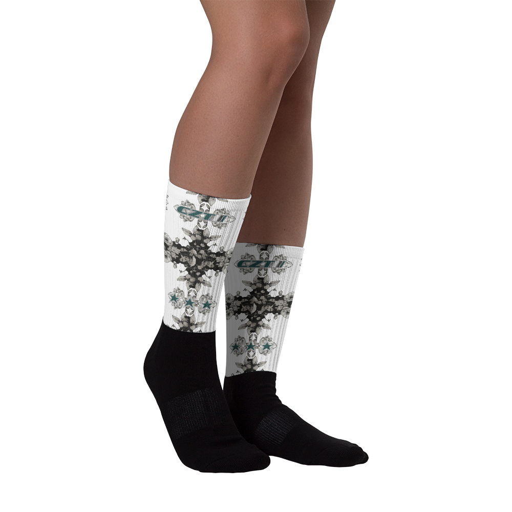 CZT FLORAL Herringbone Black Bottom Sublimation Socks