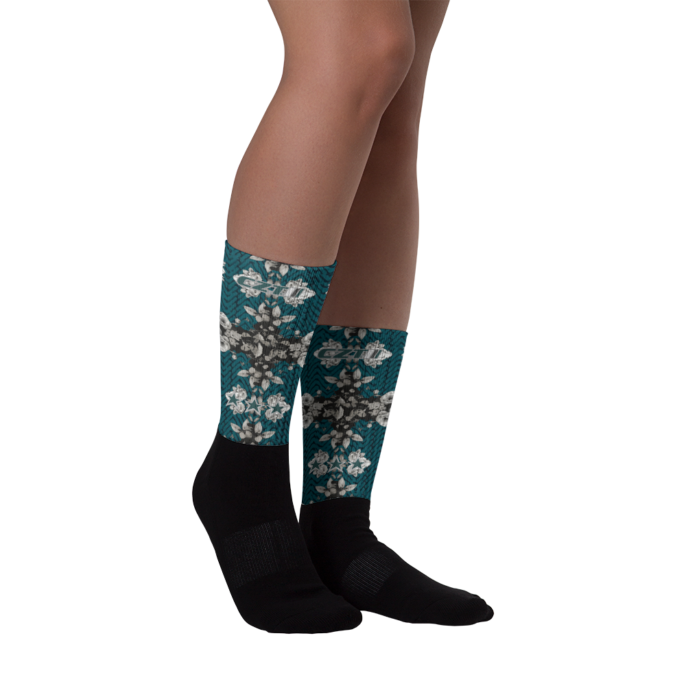 CZT FLORAL Herringbone Black Bottom Sublimation Socks