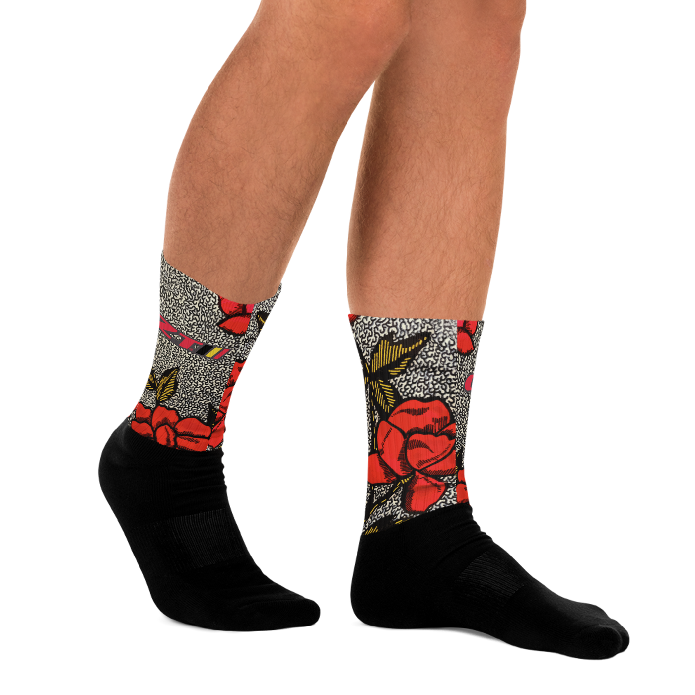 CZT ROSES Cushioned Black Bottom Sublimation Socks