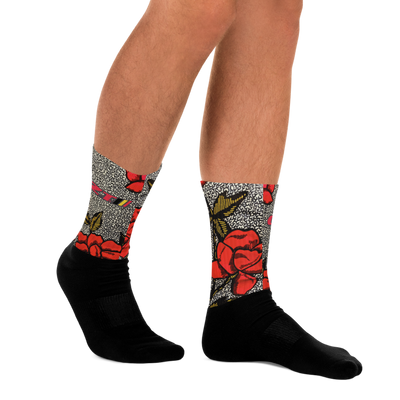 CZT ROSES Cushioned Black Bottom Sublimation Socks