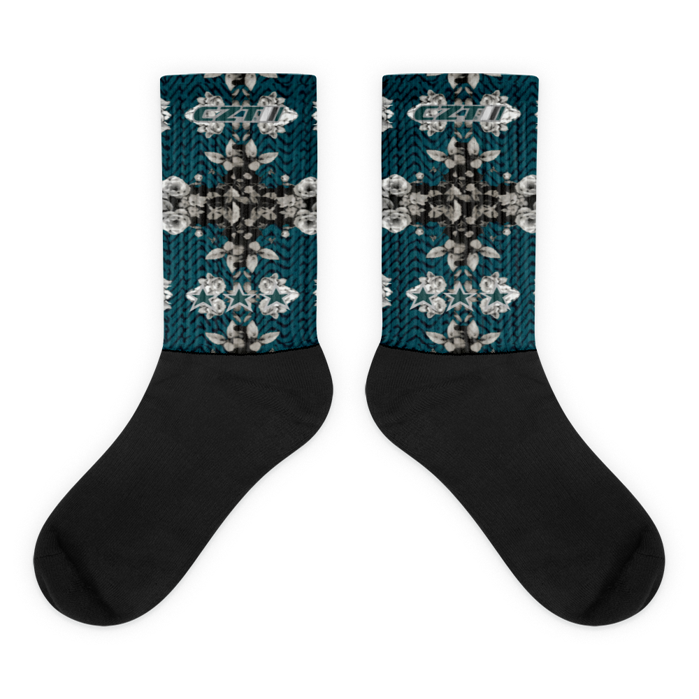 CZT FLORAL Herringbone Black Bottom Sublimation Socks