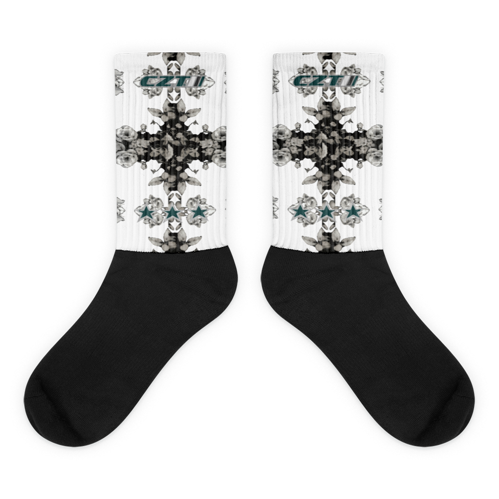 CZT FLORAL Herringbone Black Bottom Sublimation Socks