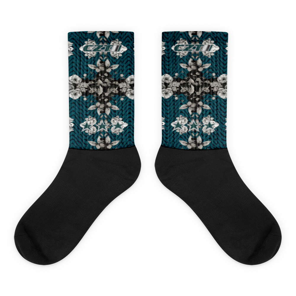 CZT FLORAL Herringbone Black Bottom Sublimation Socks