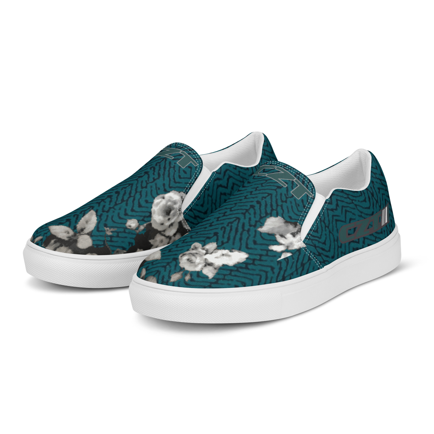 CZT FLORAL Herringbone Classic Casual Comfortable Canvas Slip-ons