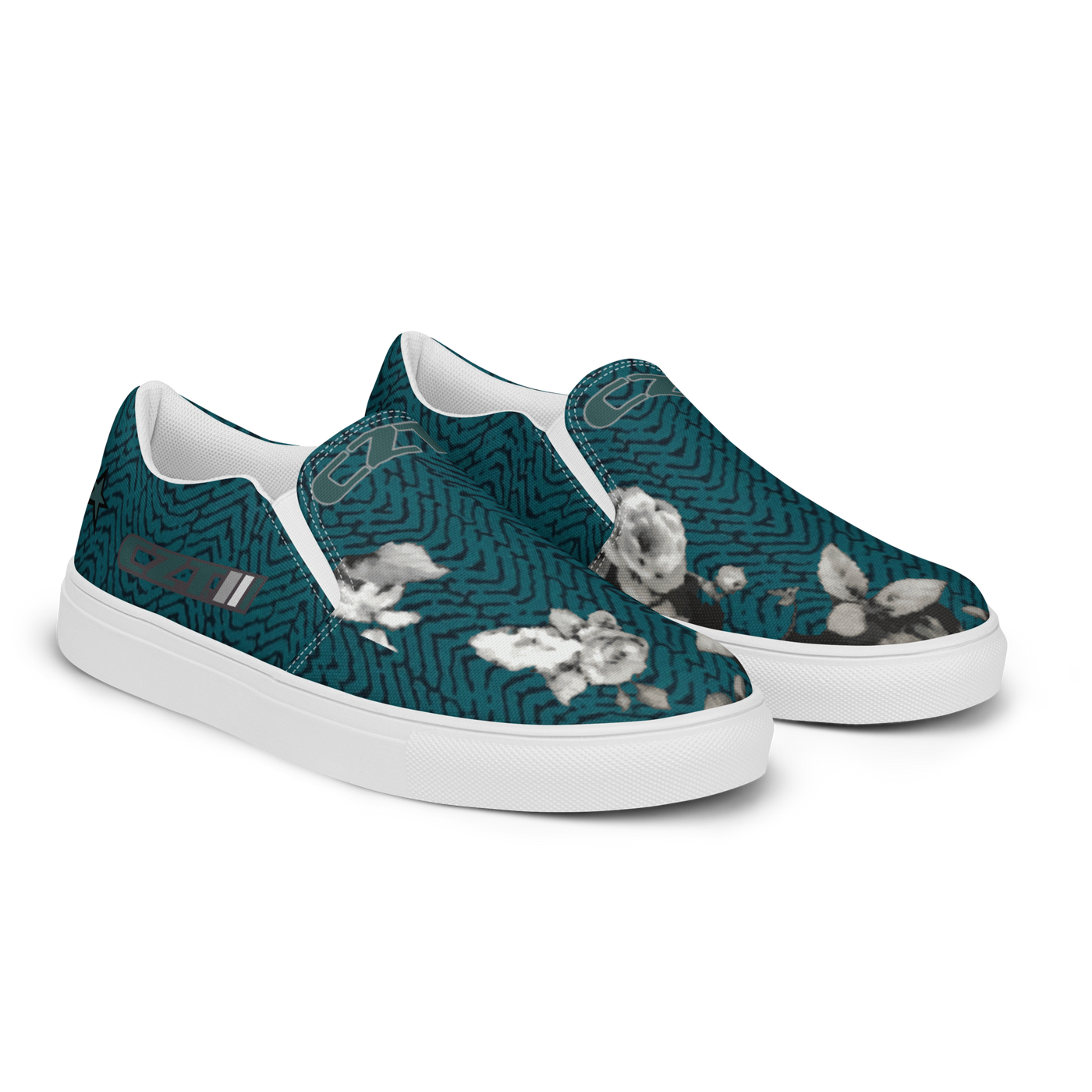 CZT FLORAL Herringbone Classic Casual Comfortable Canvas Slip-ons